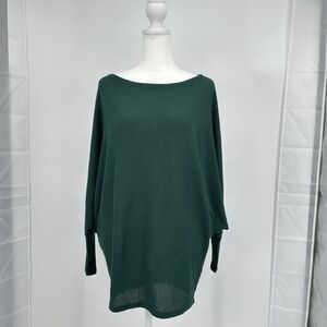 Fantastic Fawn Women's Oversized Waffle Knit Tunic Top Green Long Sleeve S